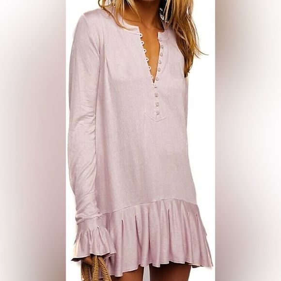 Free People • Your Girl Ruffled Henley Tunic in‎ Lavender - Picture 1 of 10